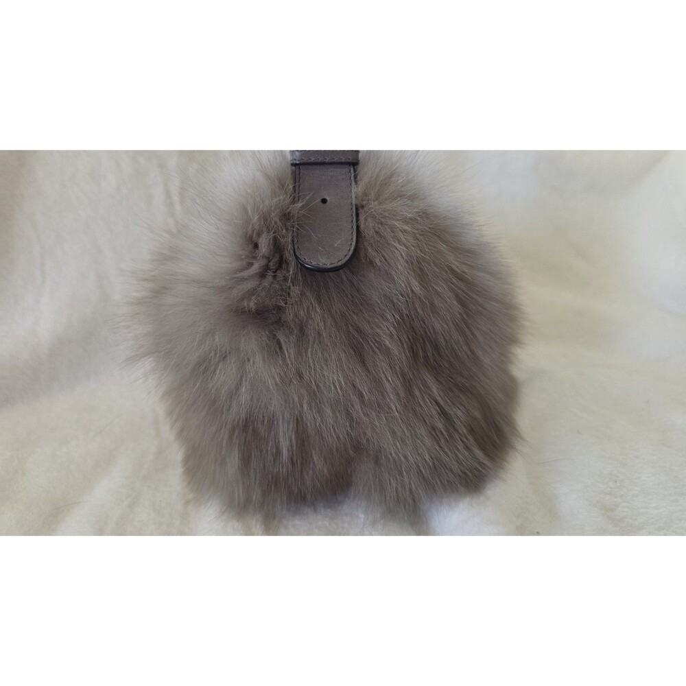 VTG Castellari Milano Italy Genuine Fox Fur Leather Handbag Gray Y2K Luxury - Picture 7 of 16